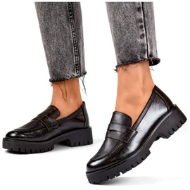 Damen-Loafer mit dicker Sohle, schwarze Mokassins XR-374B 1