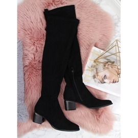 Schwarze eVento Overknee-Stiefel aus schwarzem Wildleder für Damen 1