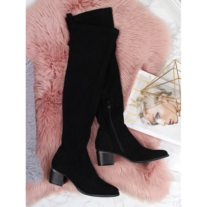 Schwarze eVento Overknee-Stiefel aus schwarzem Wildleder für Damen 1