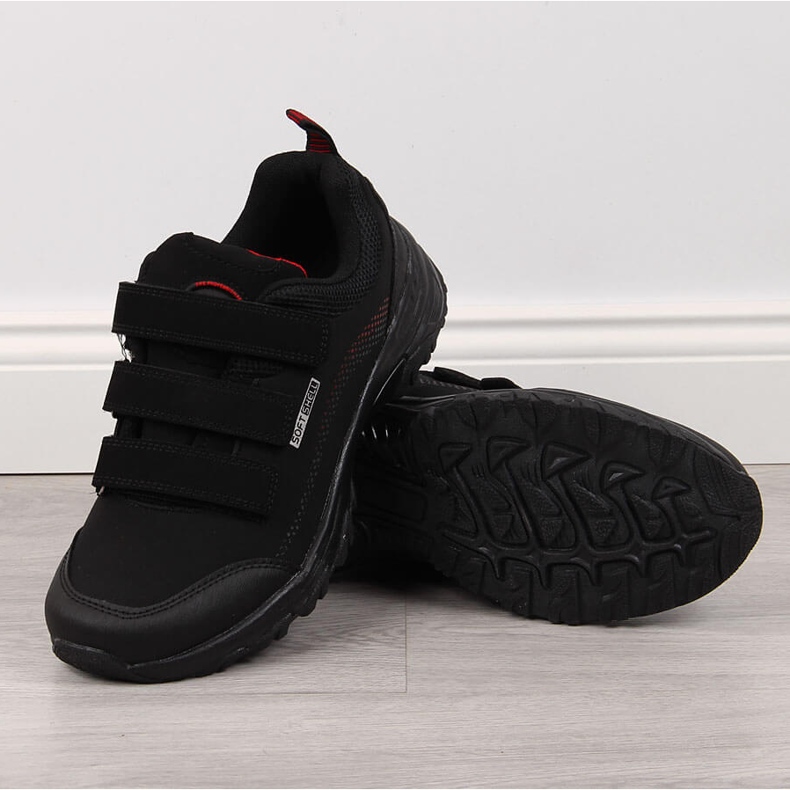 Trekkingschuhe mit Klettverschluss wasserdicht schwarz und rot American Club 1