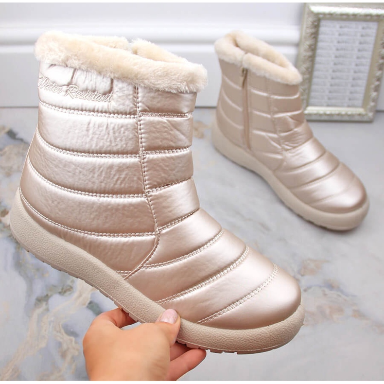 Wasserdichte Damen-Schneestiefel aus Lackleder, Beige News 1467 2