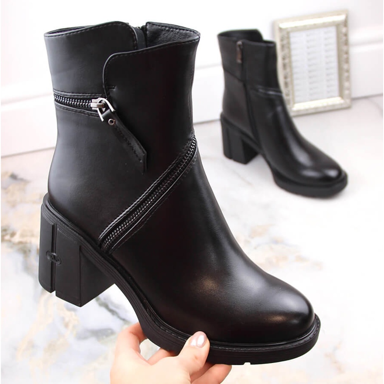 Damen-Stiefeletten mit hohem Absatz und Reißverschluss, schwarz Filippo DBT4849 2