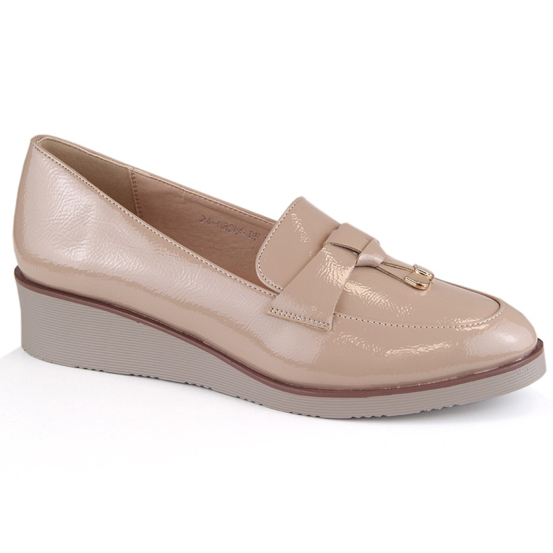 Beigefarbene Slip-On-Keilschuhe für Damen aus Lackleder Vinceza 58266 1