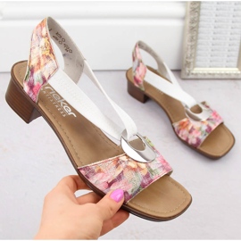Bequeme Damen-Slip-On-Sandalen mit Blumen, mehrfarbig Rieker 62662-90 weiß 3