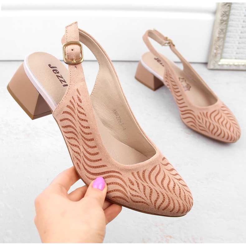 Damen-Sandalen aus Wildleder mit niedrigem Absatz, rosa Jezzi RMR2263-4 2