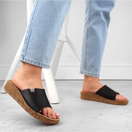 Bequeme Damen-Leder-Flip-Flops, schwarz Helios 130.011 2