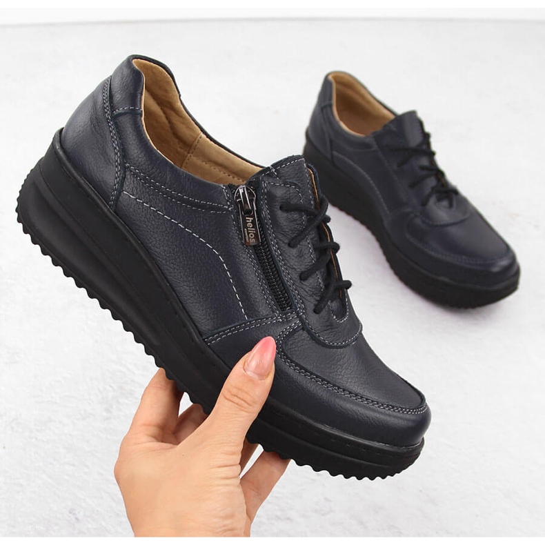 Bequeme Damen-Lederschuhe, marineblau Helios 419 1