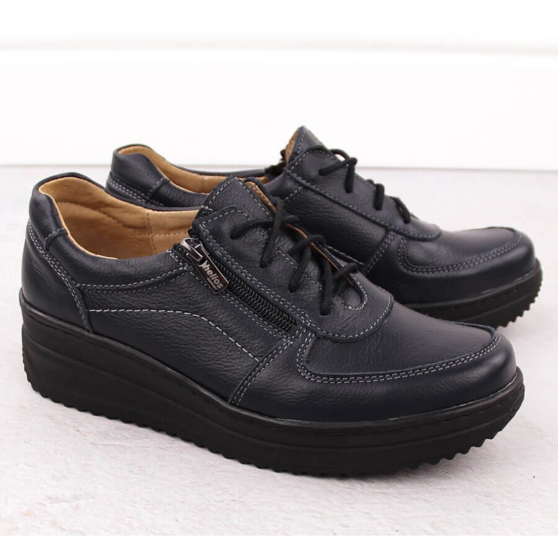 Bequeme Damen-Lederschuhe, marineblau Helios 419 2