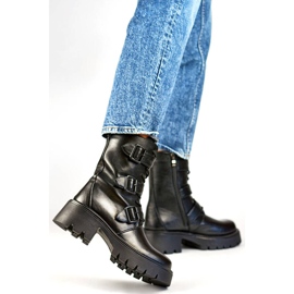 Hohe Damen-Motorradstiefel mit Schnallen, schwarz GD-FL2206B 1