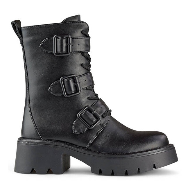 Hohe Damen-Motorradstiefel mit Schnallen, schwarz GD-FL2206B 2