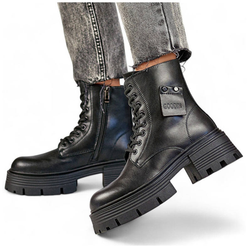 Damen-Lederarbeiterinnen auf der Plattform, schwarz GD-TL56B 1