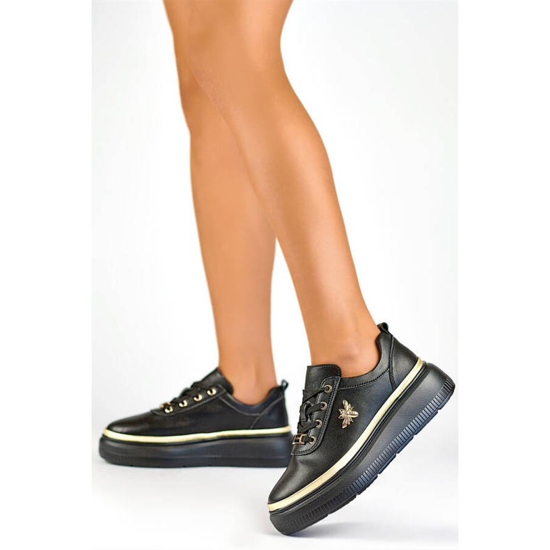 Damen-Sportschuhe aus Leder auf der Plattform, schwarz GD-XF120C-B 2