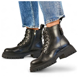 Isolierte Damen-Arbeiterstiefel aus Leder, schwarz GD-TL57B 1
