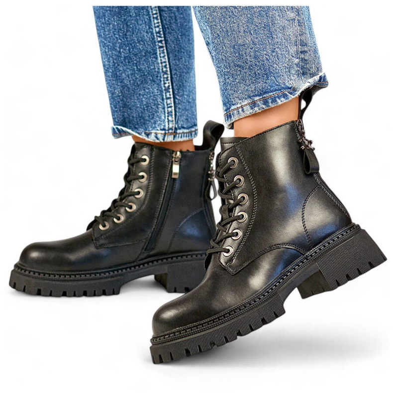 Isolierte Damen-Arbeiterstiefel aus Leder, schwarz GD-TL57B 1