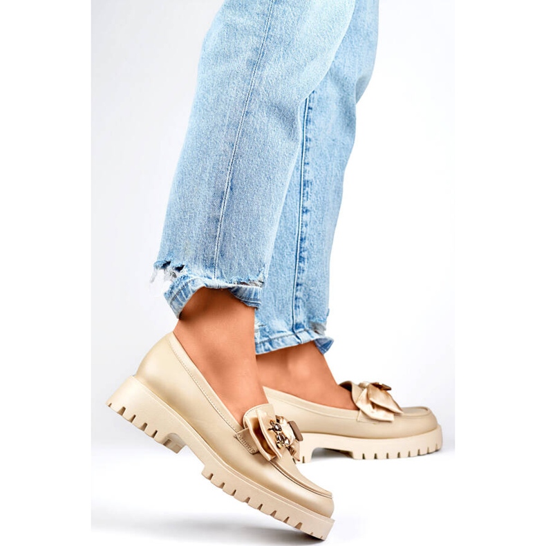 Damen-Loafer mit Schleife, Mokassins mit Teddybär, beige 2306BE 2