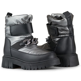 Damen-Schneestiefel mit Kette und Klettverschluss, Metallic-Silber JH-5SI 2