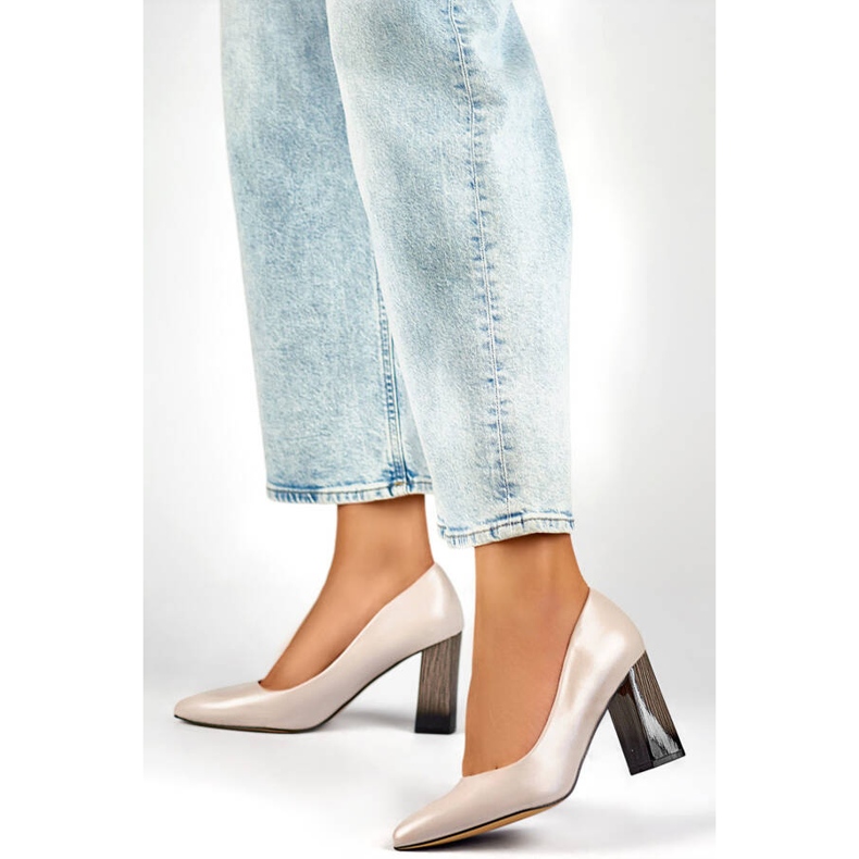 Spitze Damenpumps mit hohem Zierabsatz, beige GD-FL486A-L.BE 2