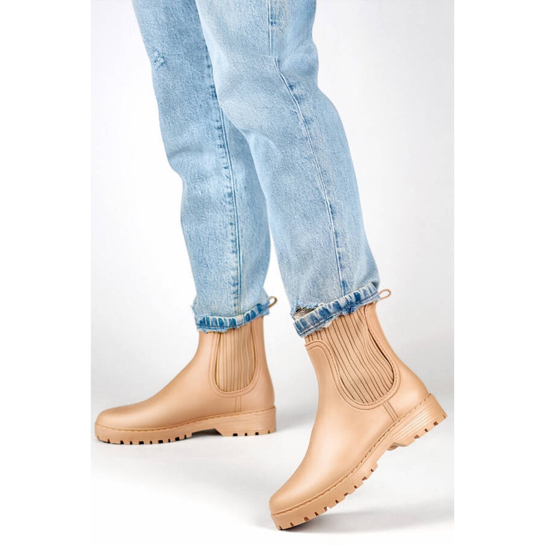 Damen-Chelsea-Stiefel mit elastischem Obermaterial und Decksohle, beige S27BE 2