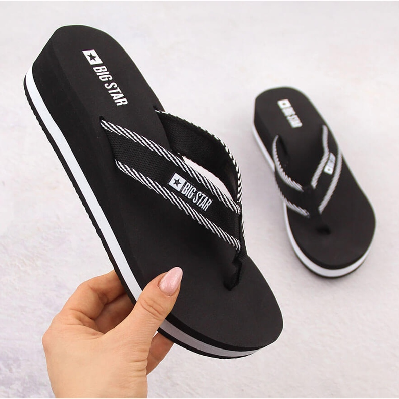 Schwarze Damen-Flip-Flops mit Keilabsatz Big Star NN274A727 1