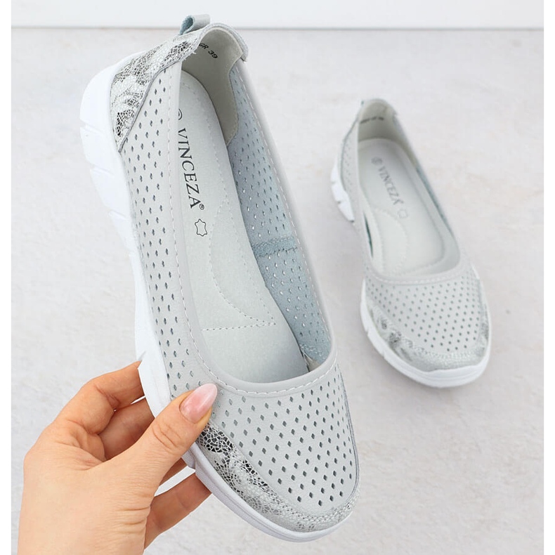 Leder -Ballerinas offener Komfort Grau Vinceza 95323 1