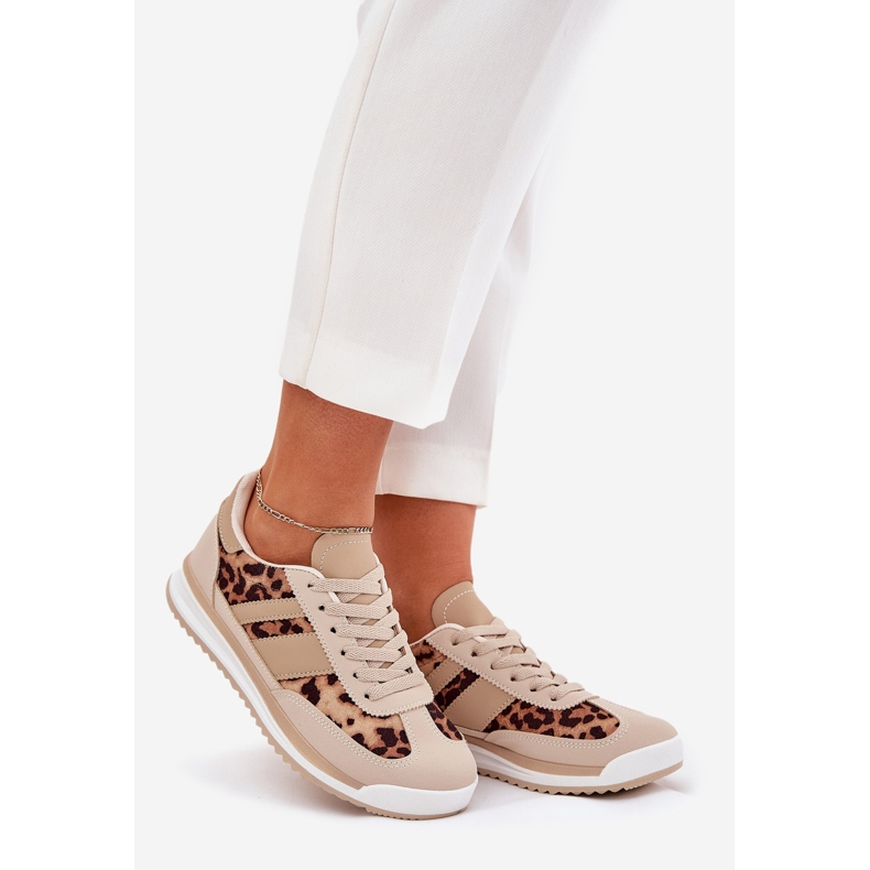 Turnschuhe Sportschuhe Frauen beige-brauner Leopardendruck 1