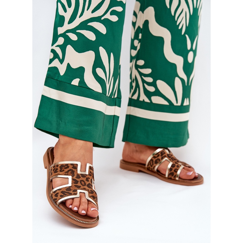 Leder flacher Leopard Flip Flops Zazoo 40383 Brown braun 2