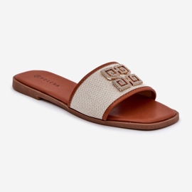 Elegante Frauenflip -Flops mit Kamel -Flachdekoration Dekoration braun 4
