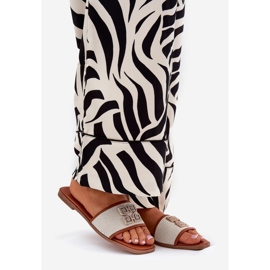 Elegante Frauenflip -Flops mit Kamel -Flachdekoration Dekoration braun 1