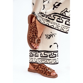 Flache Sandalen mit Dekoration Brauner Leopardendruck 3