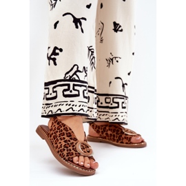 Flache Sandalen mit Dekoration Brauner Leopardendruck 2