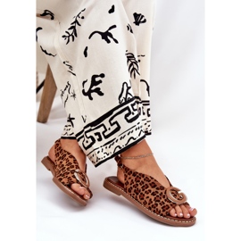 Flache Sandalen mit Dekoration Brauner Leopardendruck 6