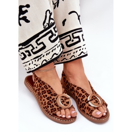 Flache Sandalen mit Dekoration Brauner Leopardendruck 7