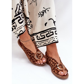 Flache Sandalen mit Dekoration Brauner Leopardendruck 8