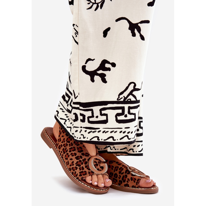Flache Sandalen mit Dekoration Brauner Leopardendruck 1