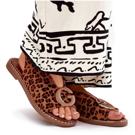 Flache Sandalen mit Dekoration Brauner Leopardendruck 9