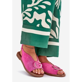 Flache Sandalen mit einer rosa Dekoration 1