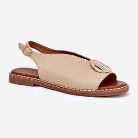 Flache elegante Sandalen mit beige Dekoration 4