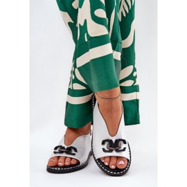 Flach -gekräuselte Sandalen mit einem Öko -Ornament Silberleder silber- 3