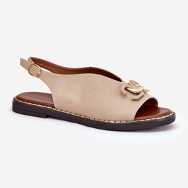 Flach -gekräuselte Sandalen mit einem Ornament aus Öko -Leder beige 4
