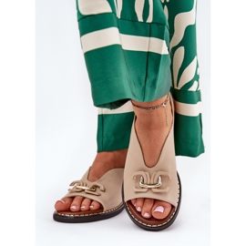 Flach -gekräuselte Sandalen mit einem Ornament aus Öko -Leder beige 5