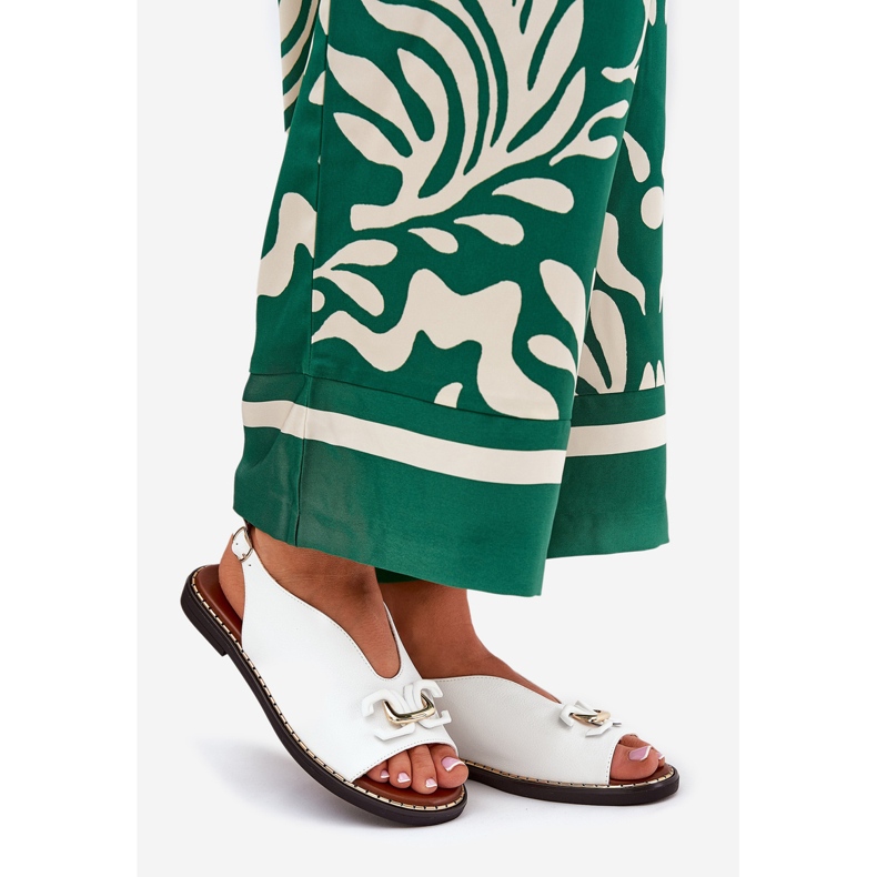 Flach -gekräuselte Sandalen mit Dekoration Eco Leder Weiß 1