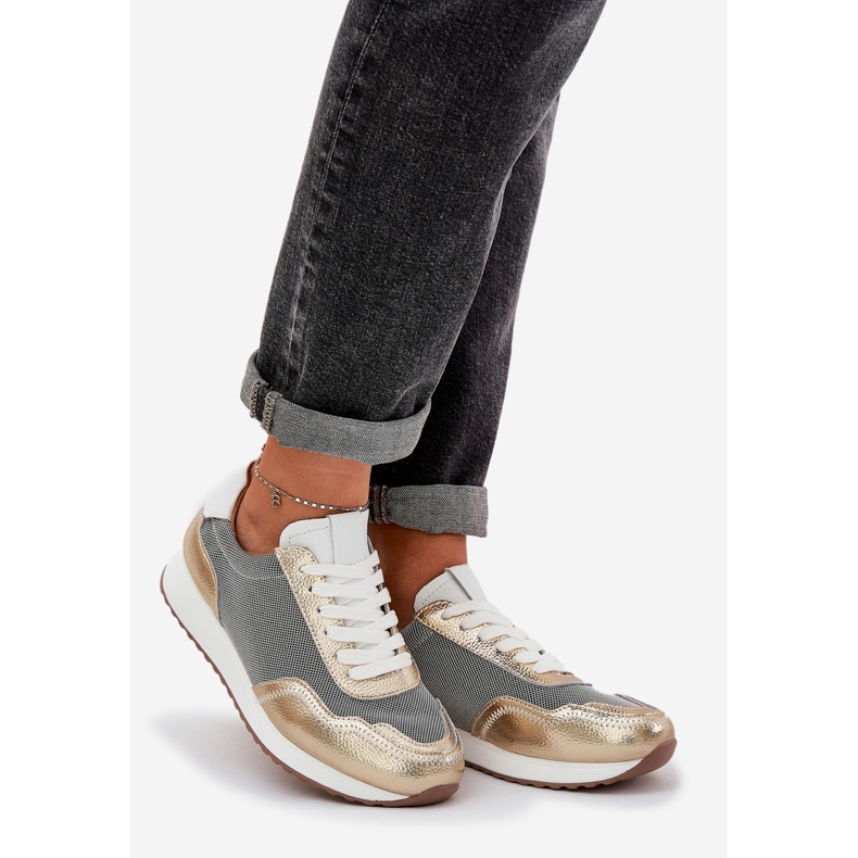 S.Barski Ledersportschuhe Sneaker Frauen LR51-847 PLN golden 1