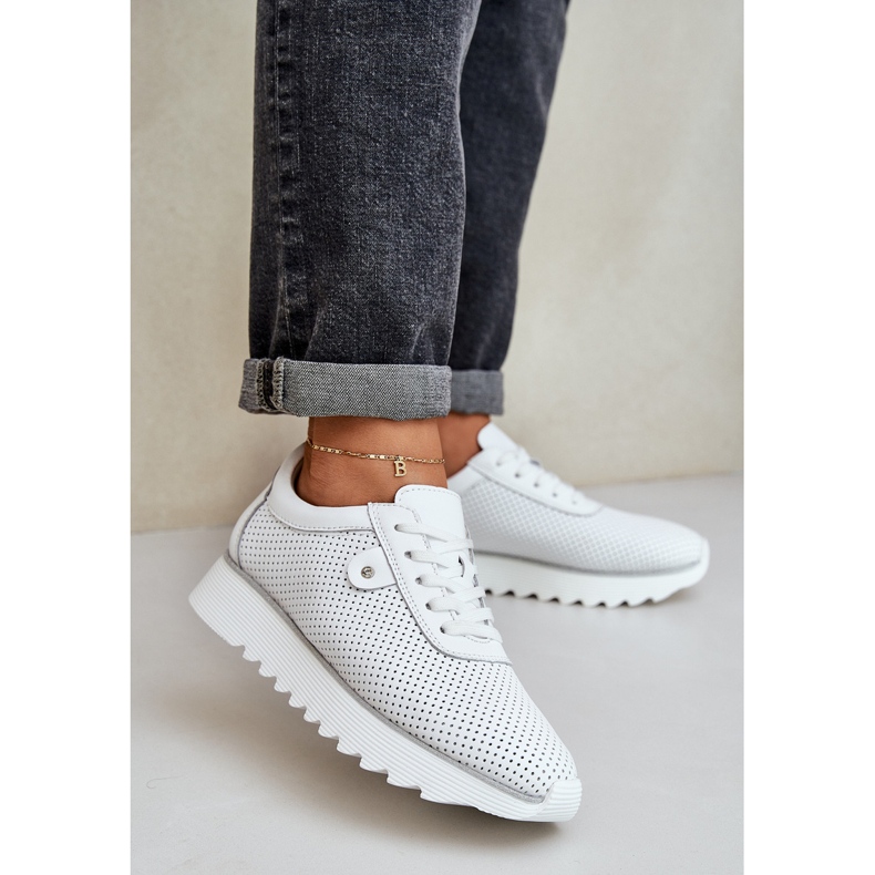 S.Barski Ledersportschuhe auf der Plattform mit Glitzer LR51-629 Weiß 2