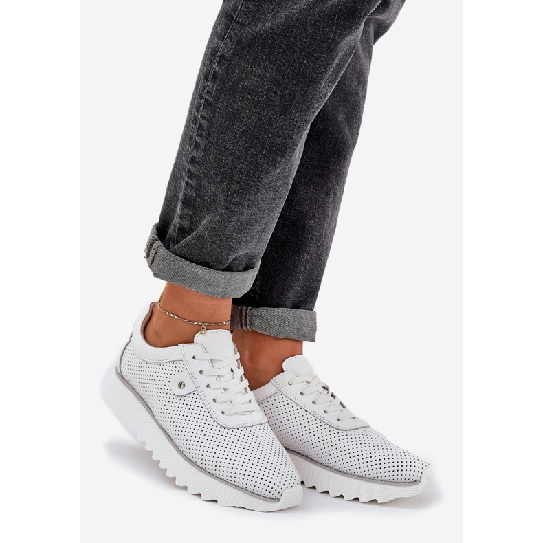 S.Barski Ledersportschuhe auf der Plattform mit Glitzer LR51-629 Weiß 1