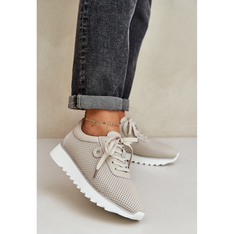 S.Barski Ledersportschuhe auf der Plattform mit Glitzer LR51-629 Beige 2