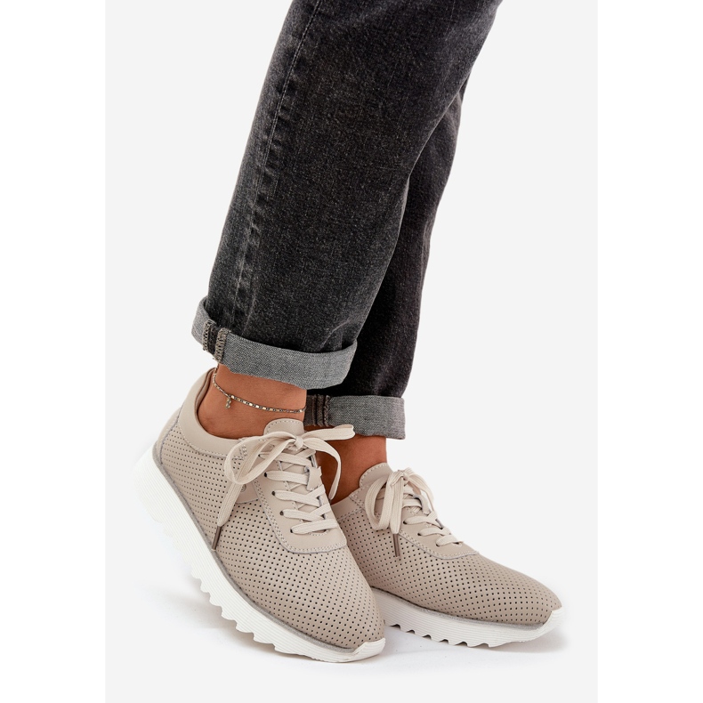 S.Barski Ledersportschuhe auf der Plattform mit Glitzer LR51-629 Beige 1