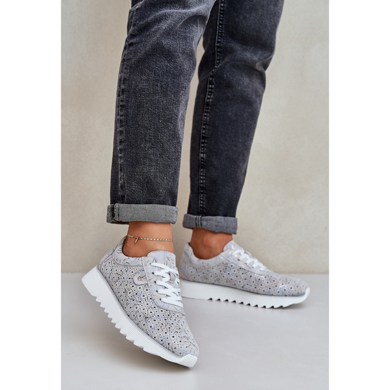S.Barski Wildleder gemusterte Sportschuhe auf einer Plattform mit D &amp; A LR51-635 Silber Glitter grau 2