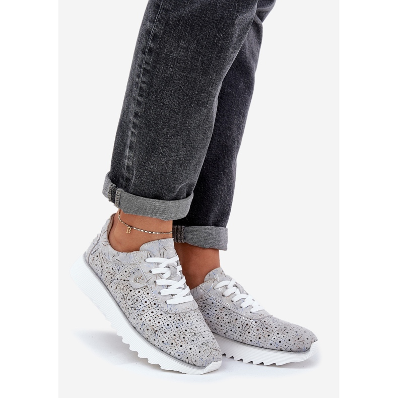 S.Barski Wildleder gemusterte Sportschuhe auf einer Plattform mit D &amp; A LR51-635 Silber Glitter grau 1