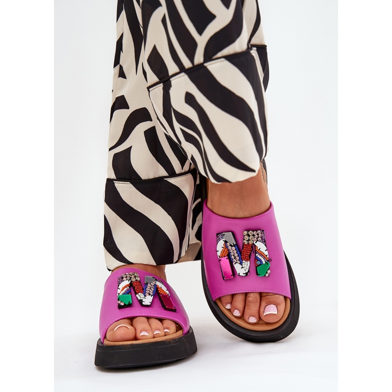 Vinceza Damenlederflip flops mit einem Ornament von Fuchsia rosa 2