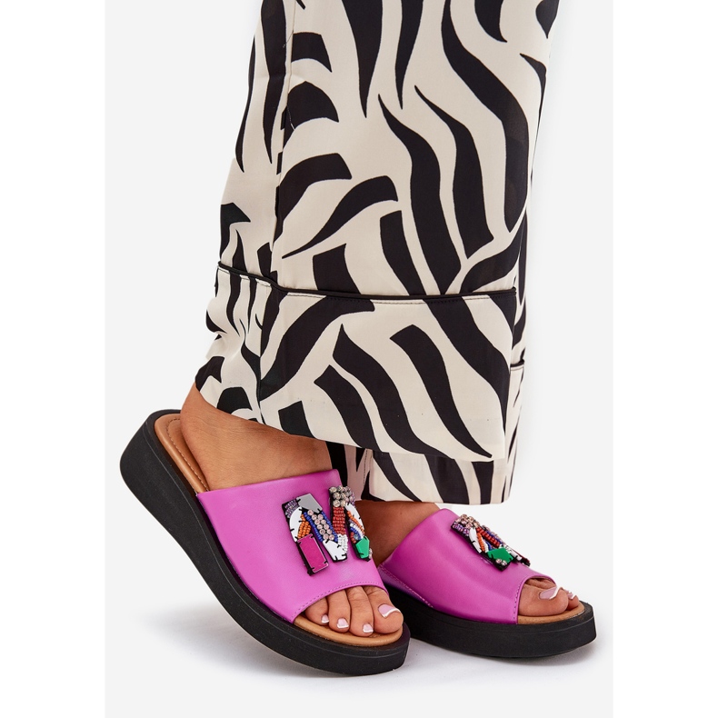 Vinceza Damenlederflip flops mit einem Ornament von Fuchsia rosa 1